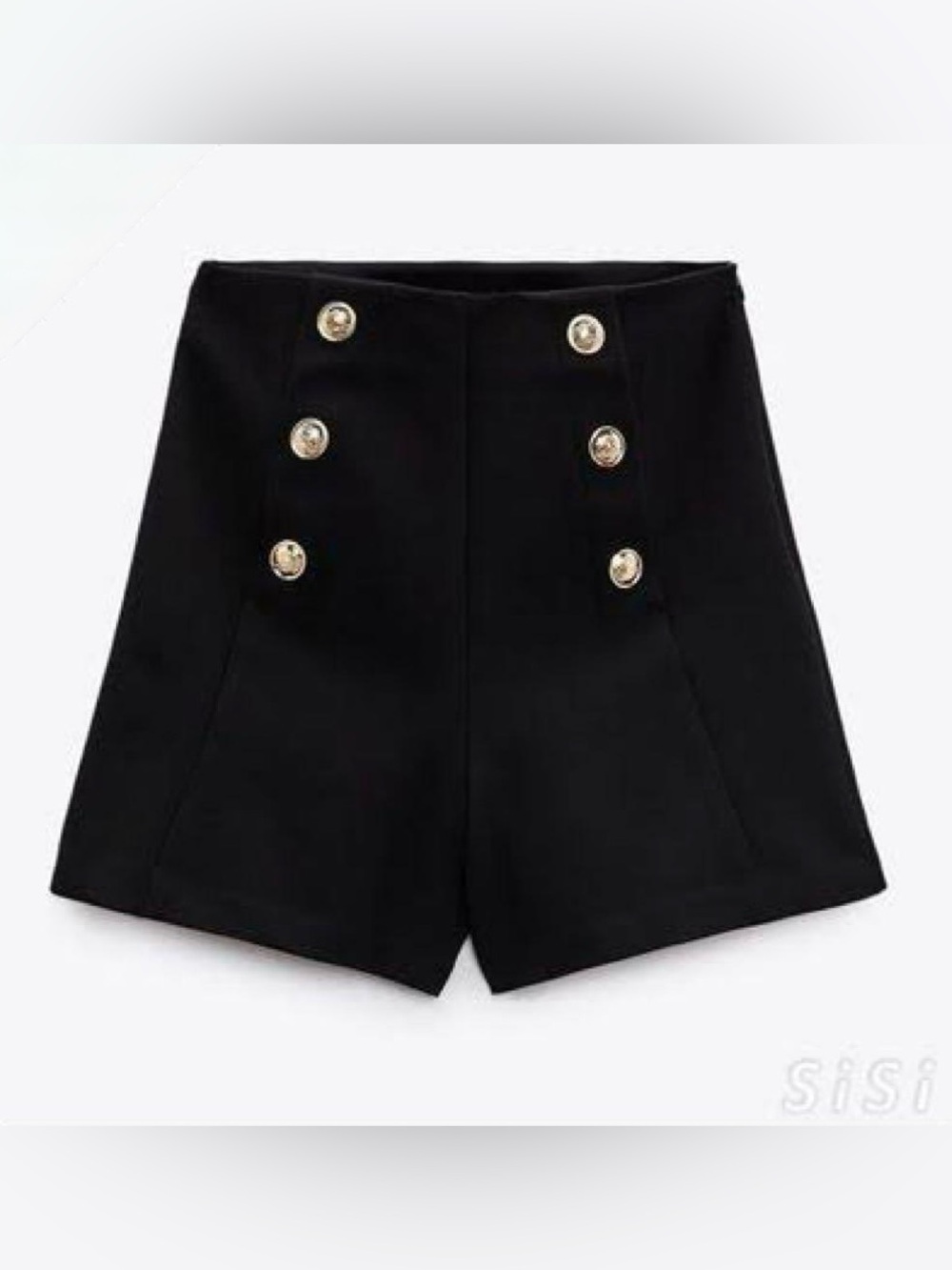 ZARA Hi-Rise gold buttons black shorts size medium
